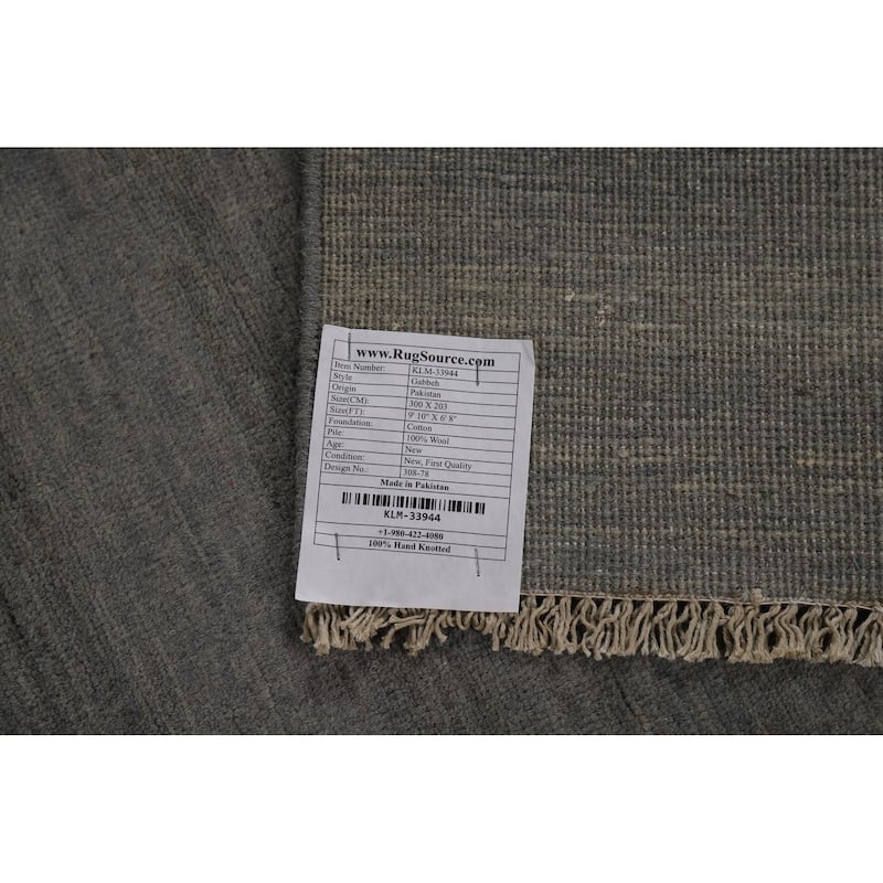 Solid Gray Gabbeh Oriental Area Rug Hand-Knotted Wool Carpet - 6'8" x 9'10"