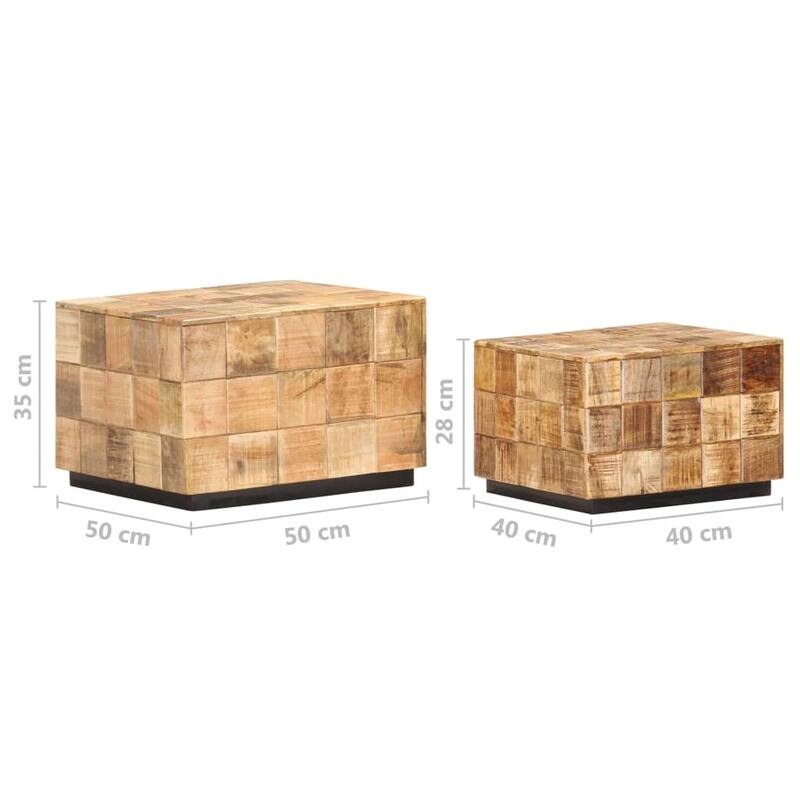 vidaXL Coffee Tables 2 pcs with Block Design Rough Mango Wood - 15.7" x 15.7" x 13.8"