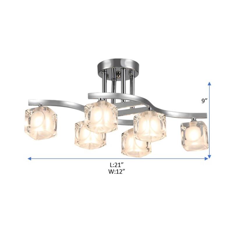 Delphina Chrome 6-Light Semi-Flush mount with Clear Glass Shade - Silver
