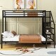 preview thumbnail 1 of 20, Twin-Full Metal Bunk Bed with Open Wardrobe and Storage Staircase Black - Full
