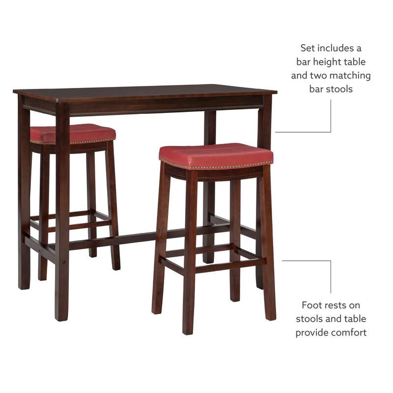 3-Piece Bar Table and Stool Set- 47.25" - Brown and Red