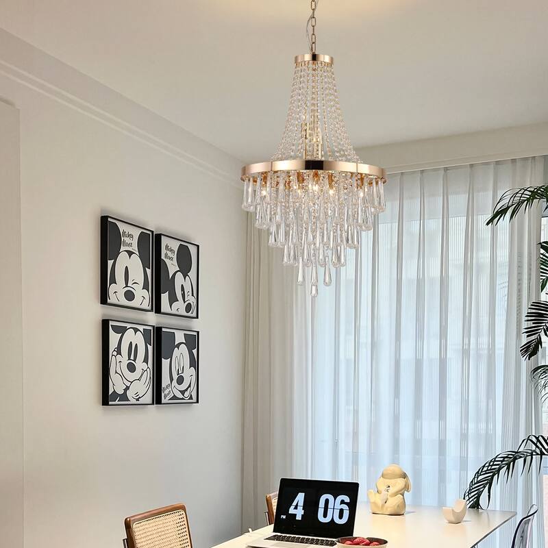 Modern Gold Crystal Chandeliers, Contemporary Luxury Pendant Ceiling Lighting Fixture, Round Gold Crystal Pendant Lighting
