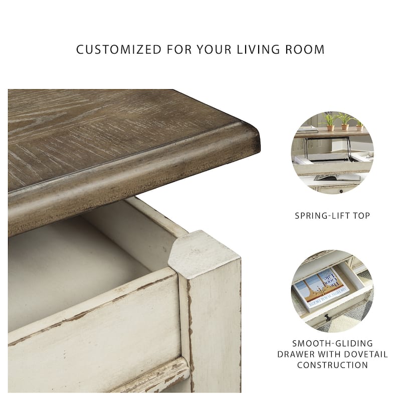 Realyn White/Brown Traditional Lift Top Cocktail Table