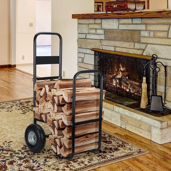 Costway Firewood Carrier Log Wood Mover Hauler Fire Rack Caddy Cart Dolly Rolling