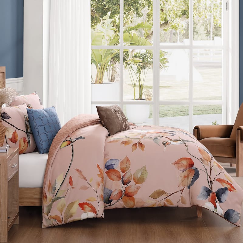 Bebejan Peachy Dogwood 100% Cotton Sateen 5 Piece Reversible Comforter Set