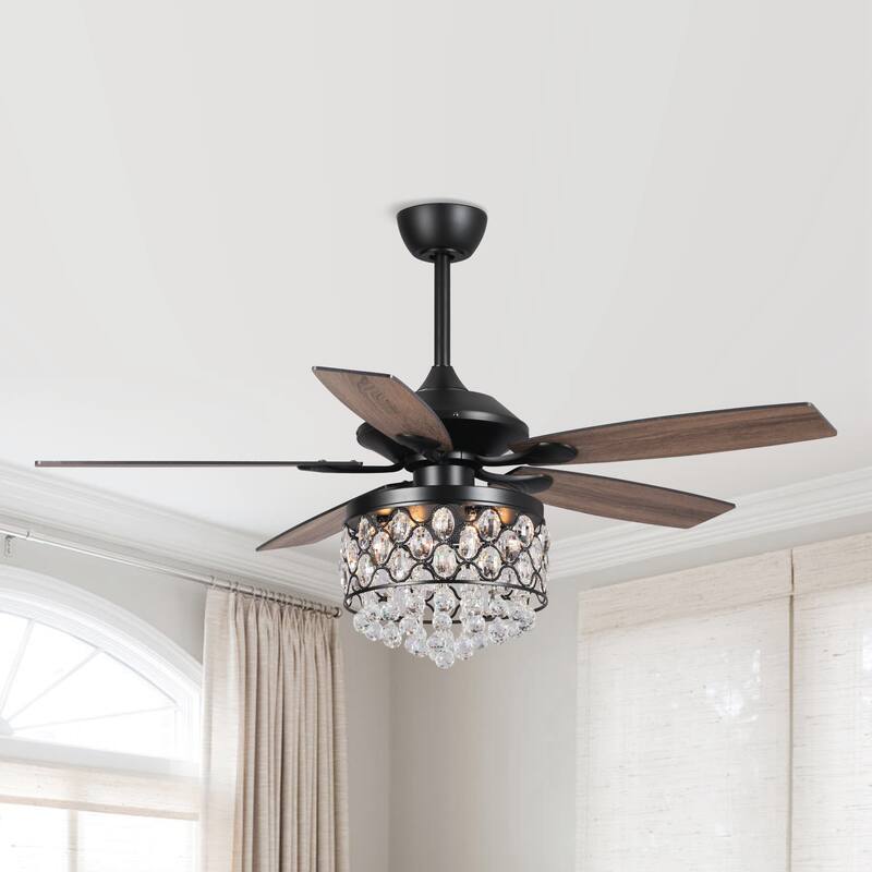 Chrome/ Crystal 4-light Chandelier/ Ceiling Fan with Remote