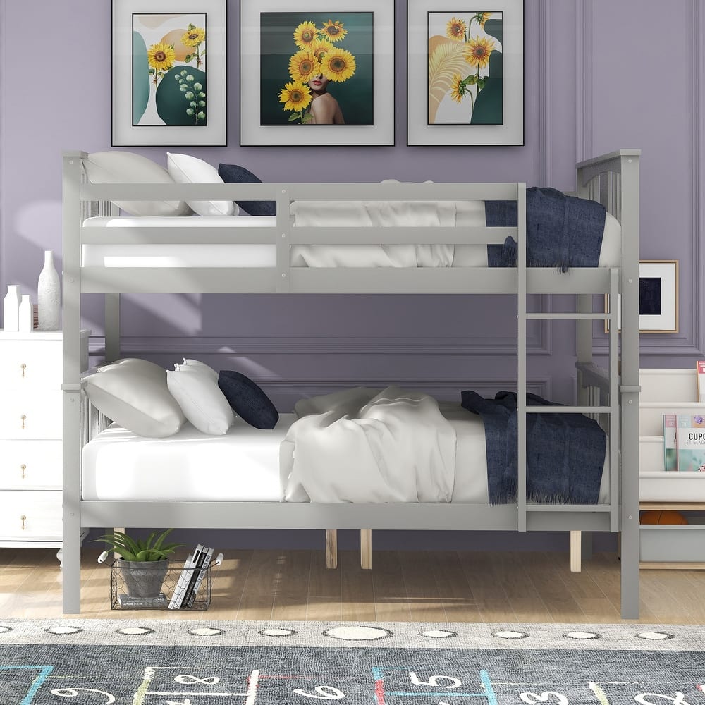 Solid Pinewood Full Size Detachable Bunk Bed Frame, Full over Full Bunk Bed with Ladder, Divided Into 2 Individual Beds