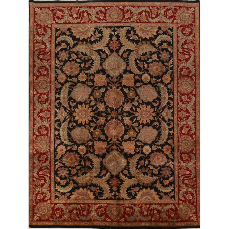 Black Floral Agra Indian Area Rug Handmade Wool Carpet - 9'3"x 12'0"