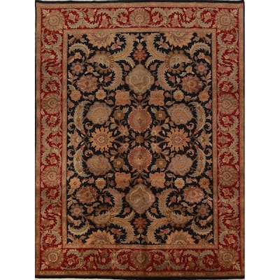 Black Floral Agra Indian Area Rug Handmade Wool Carpet - 9'3"x 12'0"
