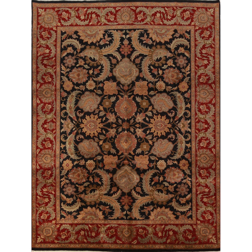 Black Floral Agra Indian Area Rug Handmade Wool Carpet - 9'3"x 12'0"