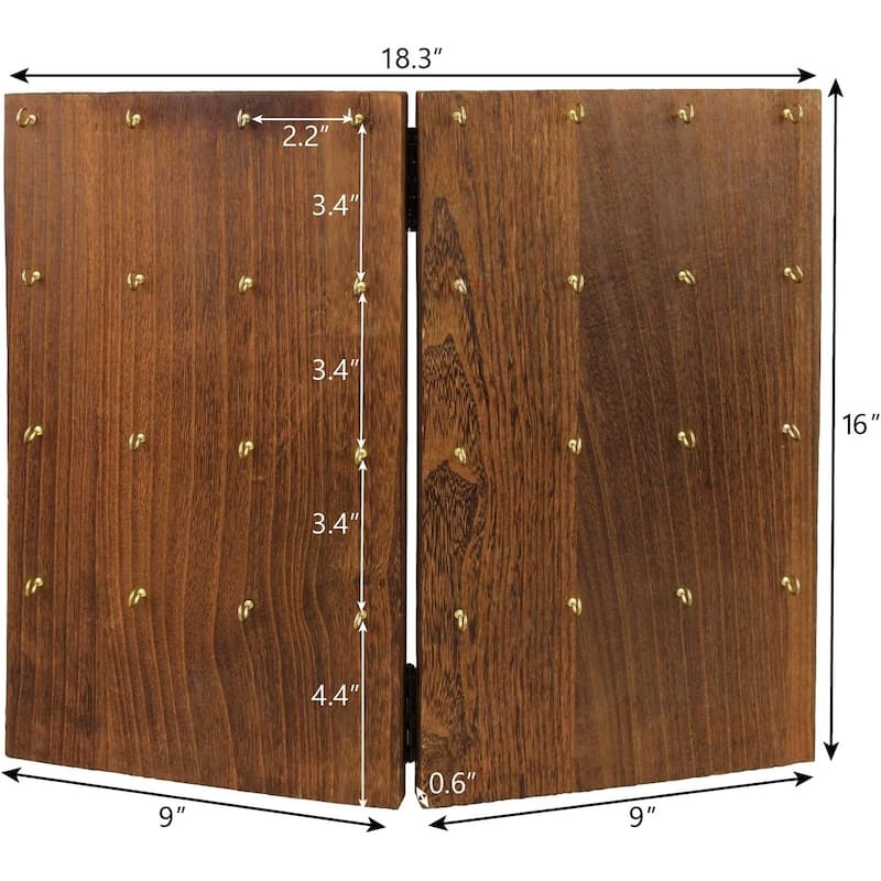 Wooden Foldable Panel Jewelry Display Stand with 32 Hooks - S