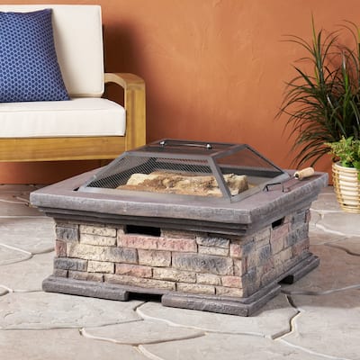 Pickerel Outdoor Lightweight Concrete Outdoor Wood Burning Square Fire Pit by Christopher Knight Home