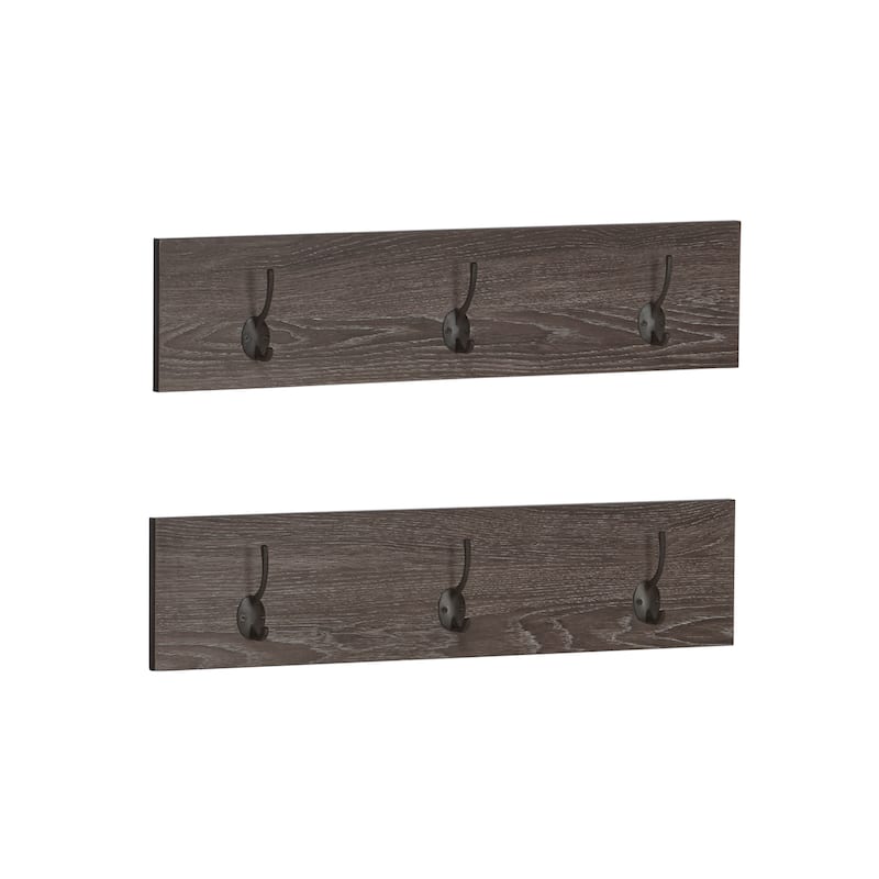 RiverRidge Afton 3-Hook Wall Mount Entryway Organizer Coat Rack Hanger - Weathered Woodgrain and Dark Brown Hooks - 2pc