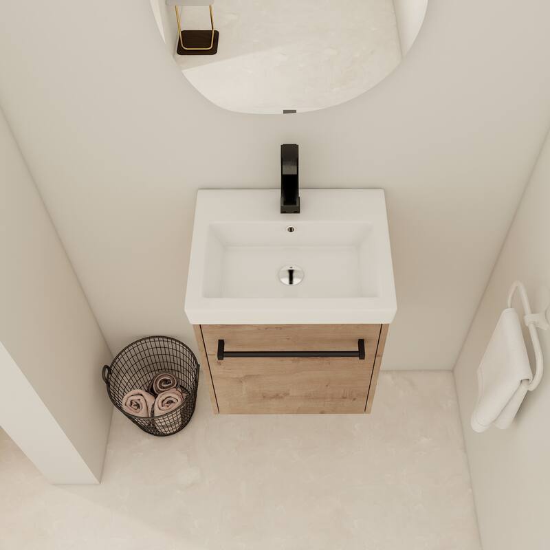 18'' Wall-Mounted Bathroom Vanity with Ceramic Sink, Soft-Close Door, and Storage for Small Spaces