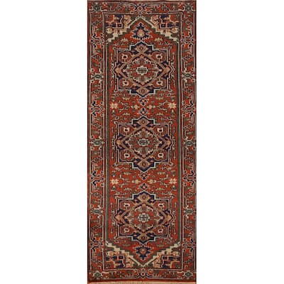 Geometric Heriz Serapi Runner Rug Hand-Knotted Traditional Wool Carpet - 2'6" x 7'10"