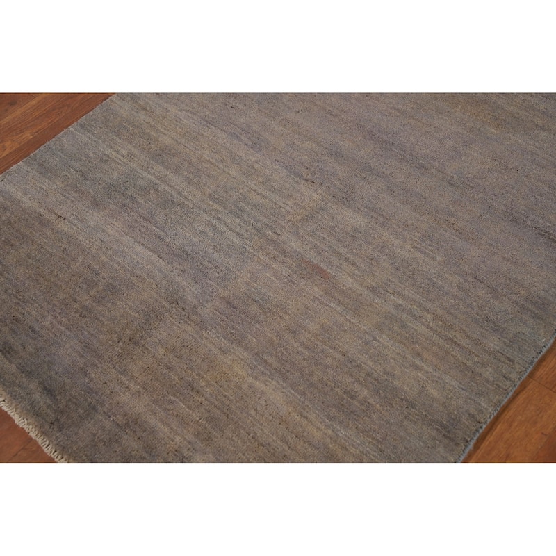 Modern Gabbeh Foyer Rug Handmade Grey Wool Carpet - 3'3"x 4'10"