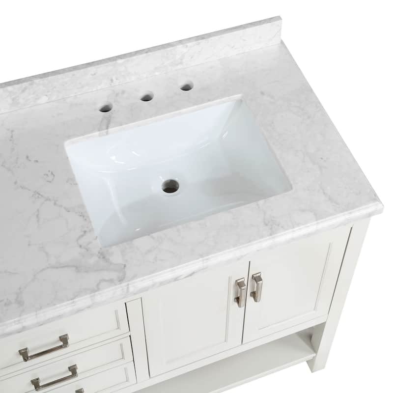 Furniture of America Anya 61" Double Bathroom Vanity with White Carrera Marble Top and Undermount Sink
