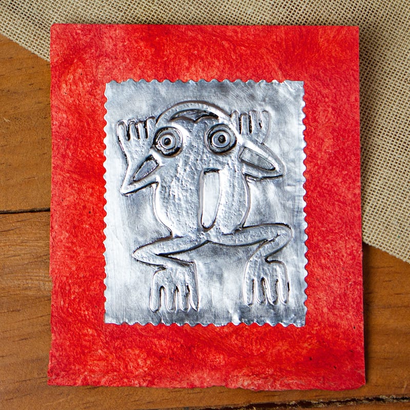 Novica Handmade Mighty Frog Aluminum And Amate Paper Greeting Card