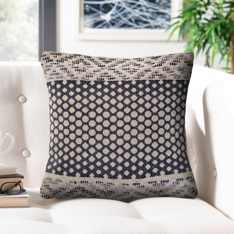 20" Denim Blue and Ivory Detailed Geometric Square Throw Pillow