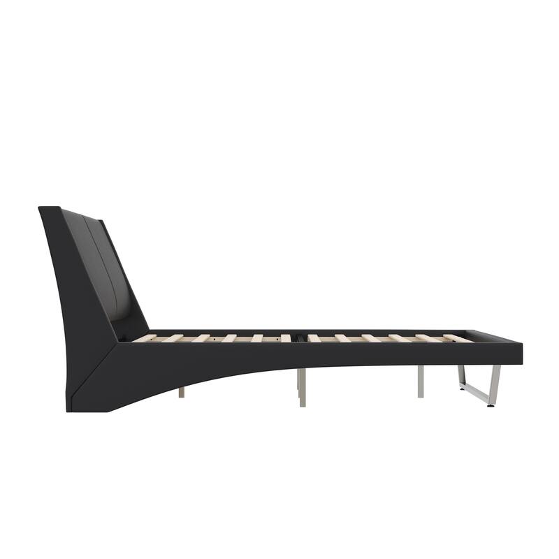 Christopher Knight Home - Persephone PU Leather Bed Frame with Wave-Like Curve Design and Trapezoidal-Shaped Leg