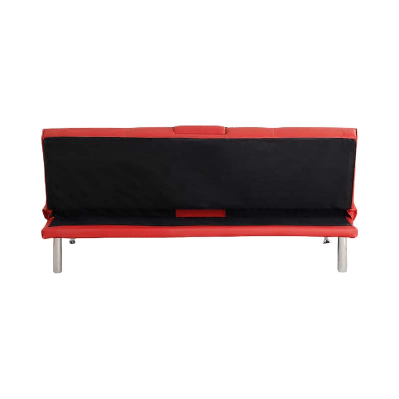 67-inch Red PVC Multifunctional Double Folding Sofa Bed with Coffee Table for Office