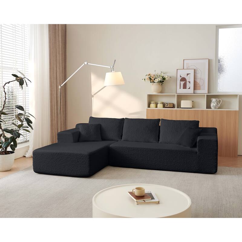 Chenille Cloud Modular Couch L-shaped Sectional Sofa with Chaise - Black