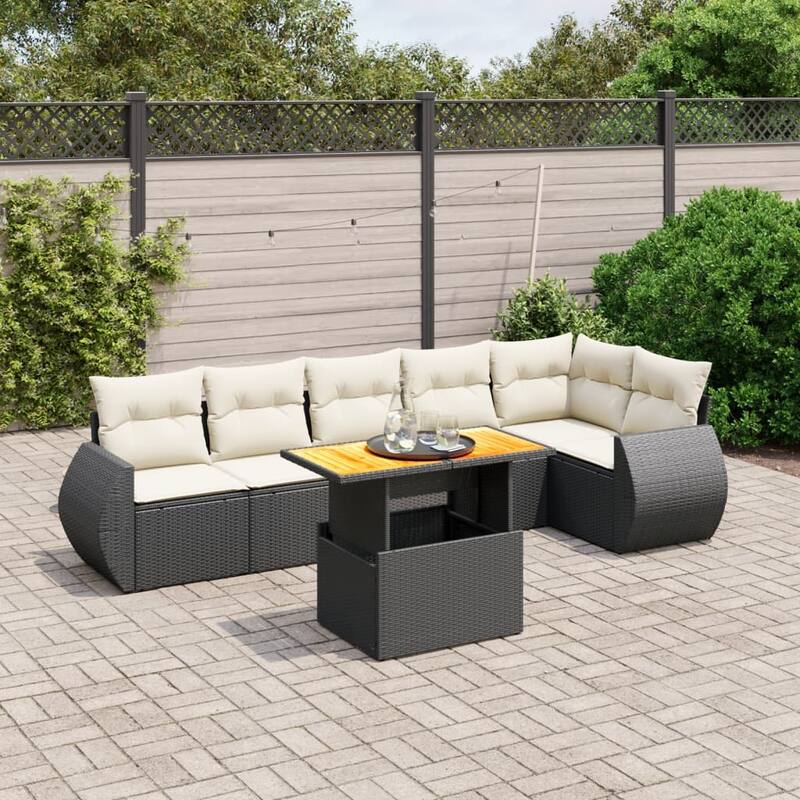 vidaXL Patio Sofa Set with Cushions Lounge Set Outdoor 7 Piece Poly Rattan - Black - form1