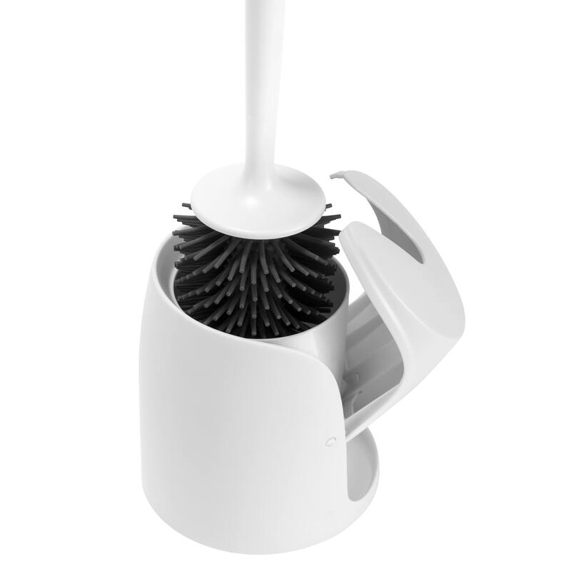 Bath Bliss Self Closing Lid Toilet Brush with Soft Rubber Bristles - 5"x5"x 17"