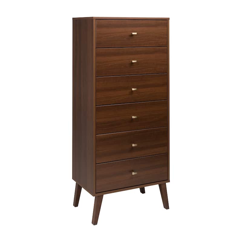 Prepac Milo Mid-Century Modern 6 Drawer Dresser, Tall Chest of Drawers, Retro Bedroom Furniture, Lingerie Dresser