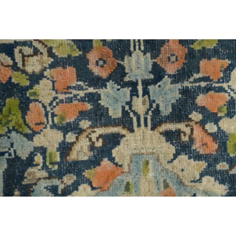 Hand Knotted Oriental 100% Wool Carpet Traditional Floral Navy Blue & Blues Kerman Area Rug - 10' 1'' X 7' 5''