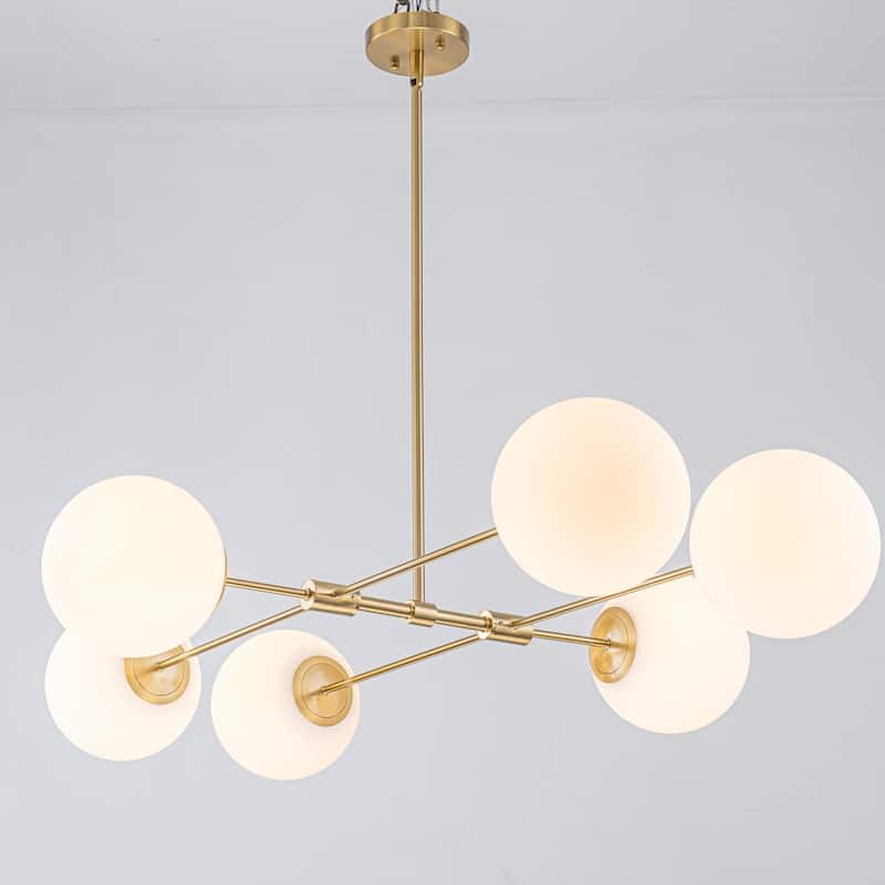 6-Light Mid-Century Modern Brass and Glass Globe Sputnik Chandelier for Living Room - 6 Light