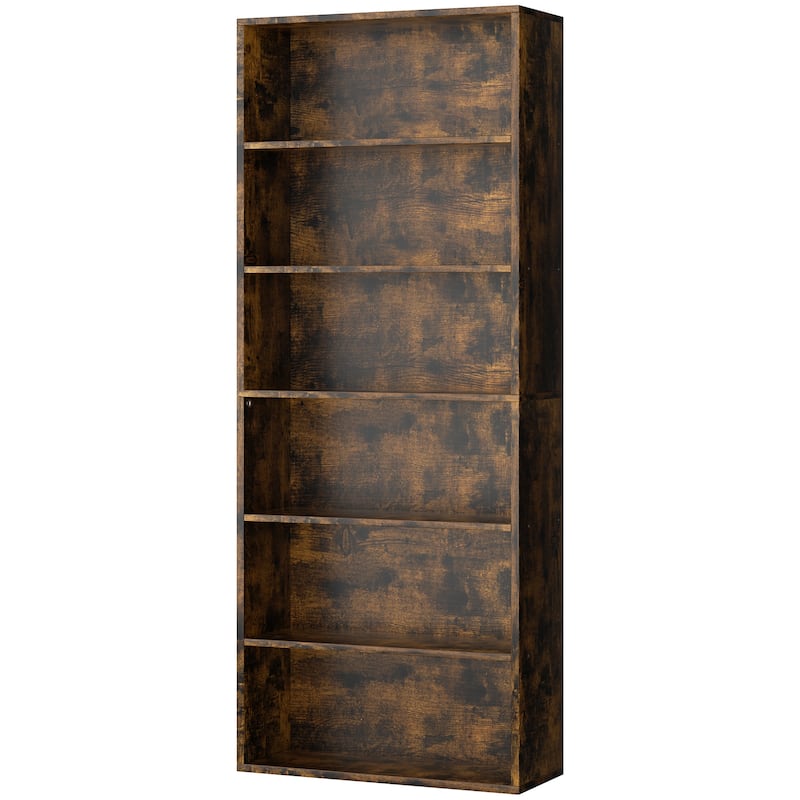6-Tier Wooden Bookshelf - Rustic Storage Shelf for Living Room, Office & Bedroom , Easy Assembly