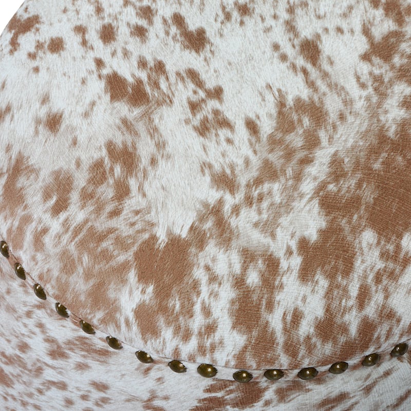 Cow Hide Pouf Ottoman with Nail Heads - 17" - Brown and White