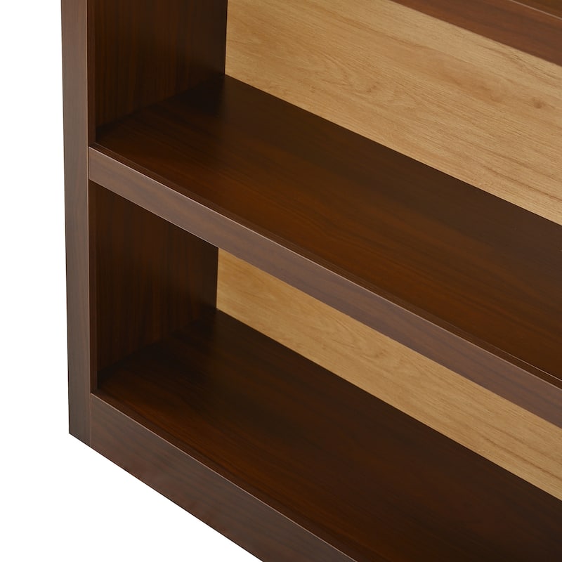 Freestanding Tall Bookshelves Set of 2, Farmhouse Two-Tone Open Storage Cabinet with Fabric Arched Top, 5-Tier Display Bookcase