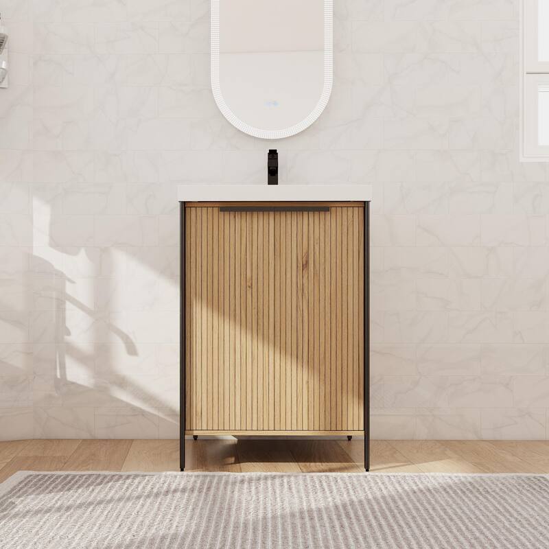 Beingnext 24"/30"/36"/48"/60" Bathroom Vanity with Sink, Freestanding Bathroom Vanity with Soft Close Door and Shelf - 24''W - Beige