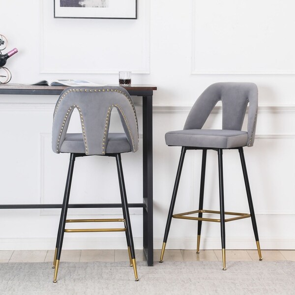 Grey Rainbow Tree Bar Stools Set of 2 Modern Square PU Leather Adjustable BarStools Counter Stools with Arms and Back Bar Chairs Counter Height 360° Swivel Stool