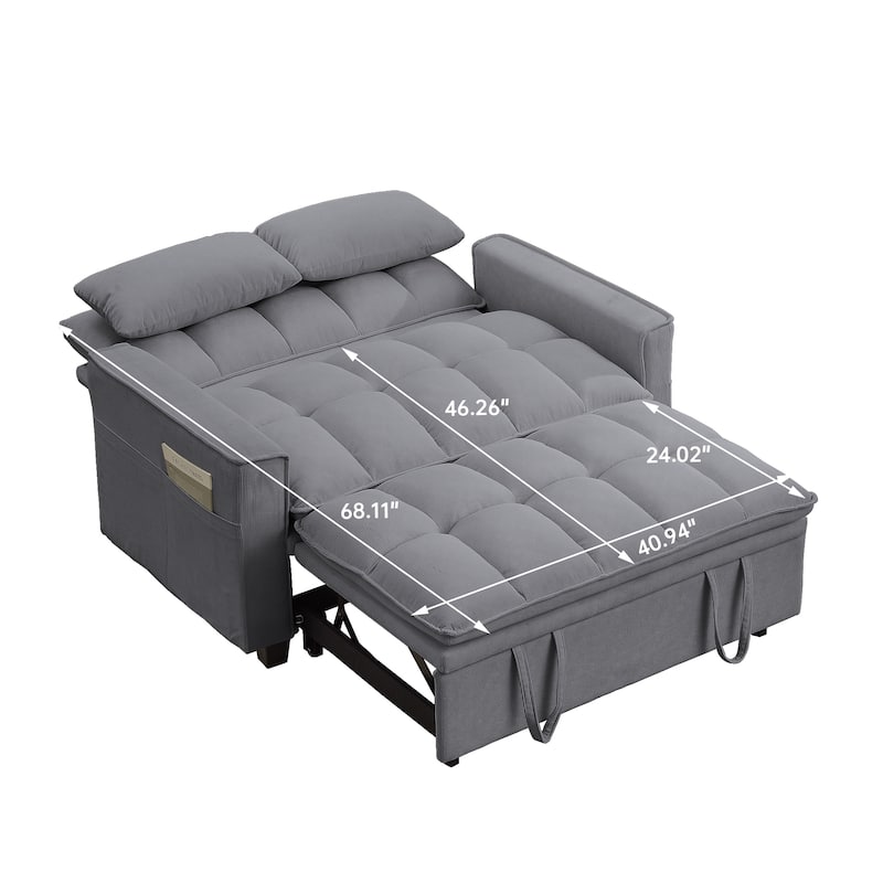 48.03" Pin Striped Fabric 3 in 1 Convertible 2 Seater Sleeper Sofa Bed