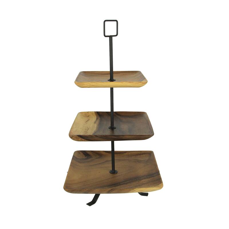 Polished Wood 3 Tier Square Shaped Serving Tray - 23 X 12.25 X 12.25 inches