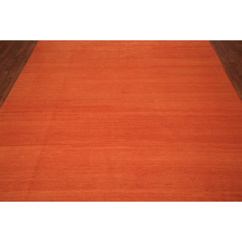 Modern Gabbeh Area Rug Hand-Knotted Oriental Orange Wool Carpet - 6'8" x 9'5"