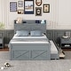 preview thumbnail 10 of 16, Full Size Wooden Bed w/ Storage Headboard w/ Outlets, Extendable Bed with Twin Size Trundle w/ Three Storage Drawers,White Grey