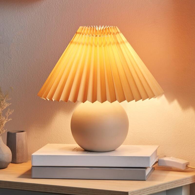 Brightech Serena 10 in. Cream Beige Traditional Globe LED Super Bright Table and Desk Lamp with Orange Fabric Empire Shade