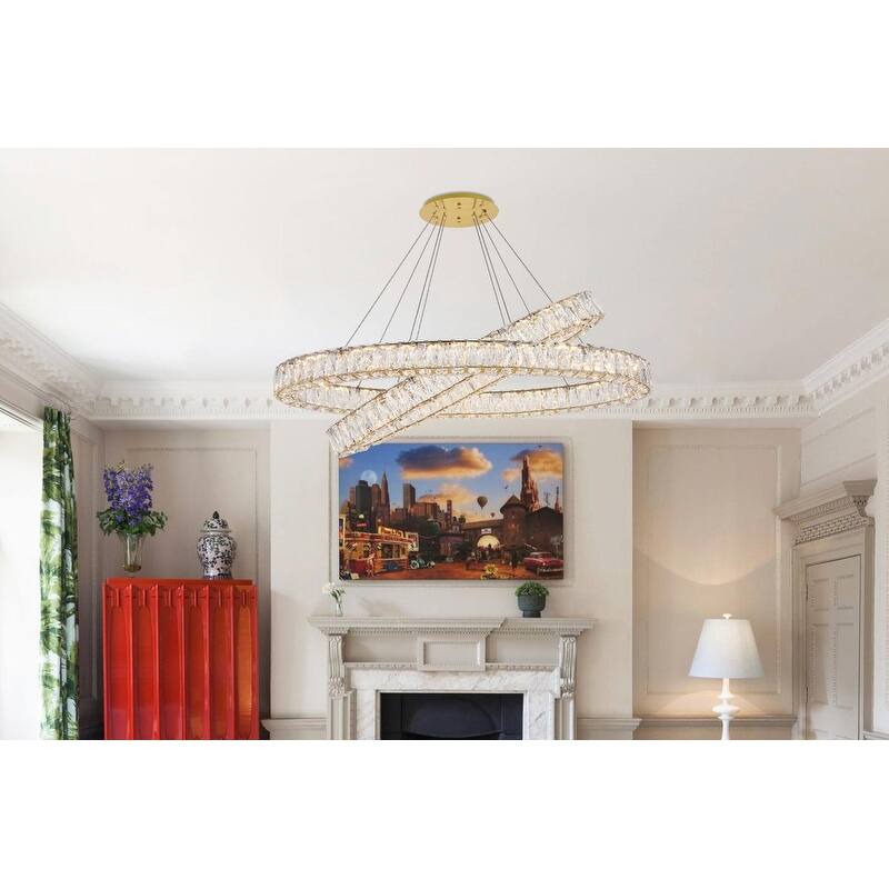 Madelyn Integrated LED light Chrome Chandelier Clear Royal Cut Crystal - 41"W X 10.9"H - 41"W X 10.9"H - Gold