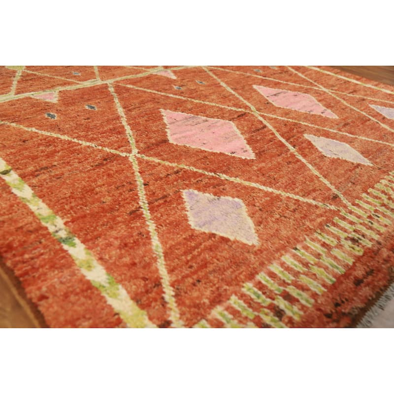 Moroccan Oriental Area Rug Handmade Geometric Wool Carpet - 6'9" x 9'9" - 6'9" x 9'9" - Orange