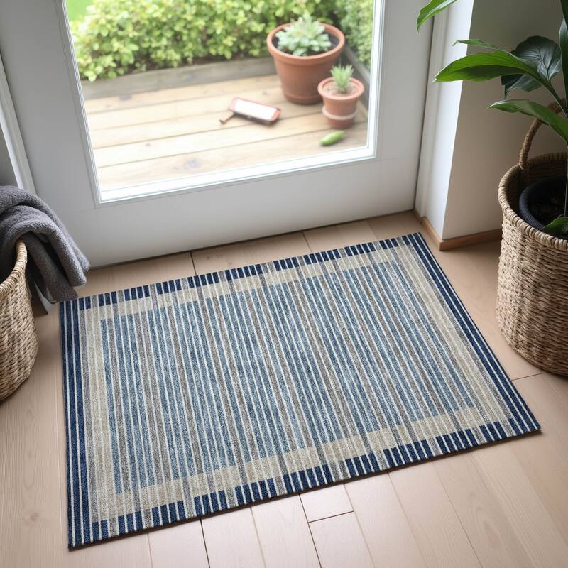 Premium Washable Super Soft Border Geo Mayfield Rug - Navy - 1'8" x 2'6"