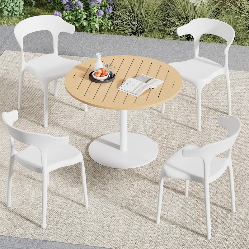 Javlergo 4-Pack Stackable Plastic Chairs for Indoor & Outdoor Use 250lb Capacity Horn Back Design Patio Dining Chairs - White