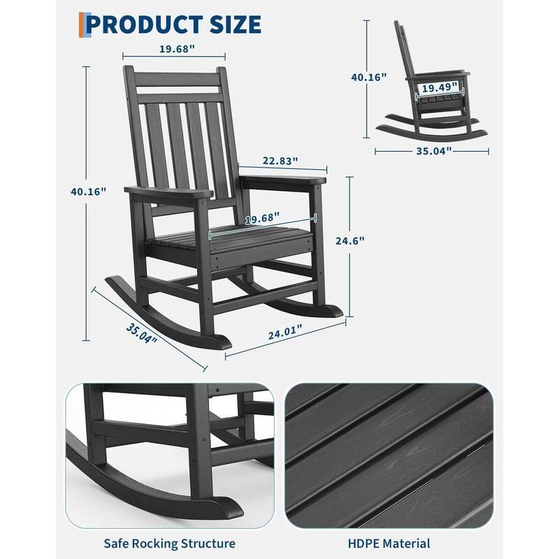 Outdoor All Weather Resistant Rocking Chair for Patio, Porch - N/A