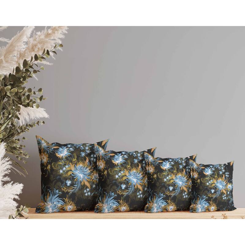 Delightful Wildflowers Faux Suede Reversible Throw Pillow Black and Yellow