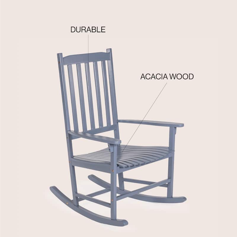 Parker Farmhouse Classic Slat-Back 350-LBS Support Acacia Wood Outdoor Rocking Chair, by JONATHAN Y