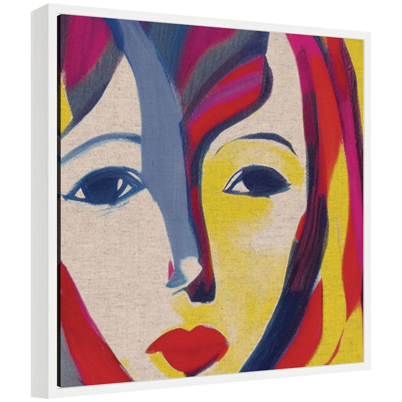 Kate and Laurel Sylvie Painterly Soft Shapes Portrait Neutral Linen Framed Canvas by The Creative Bunch Studio - White
