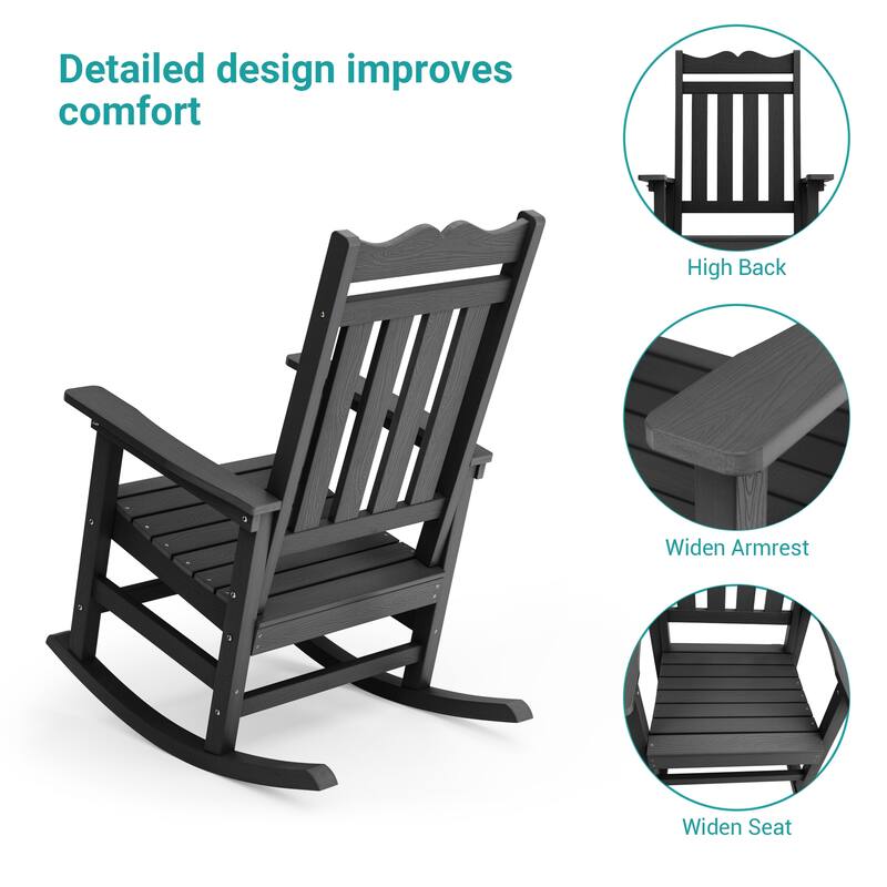 Bonosuki Adirondack Rocking Chair with Big Armrests Fire Pit Chair Weather Resistant